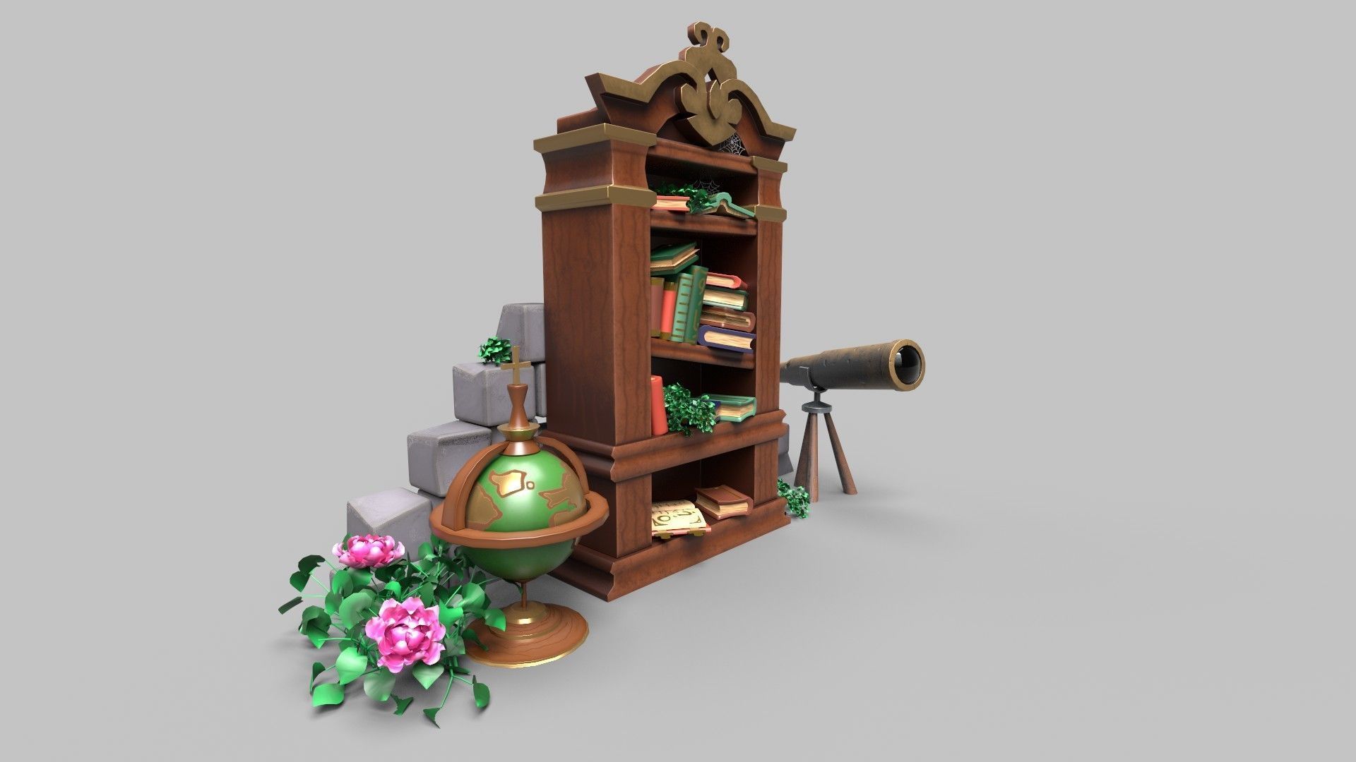 Stylized bookcase Low-poly 3D model_4
