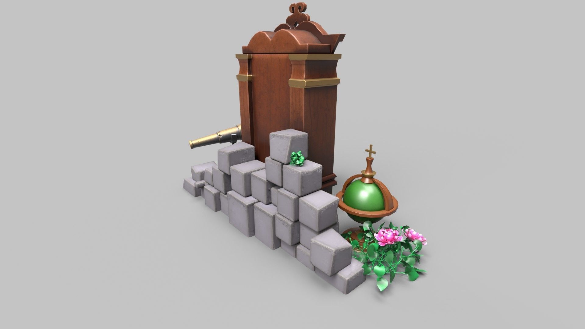 Stylized bookcase Low-poly 3D model_1