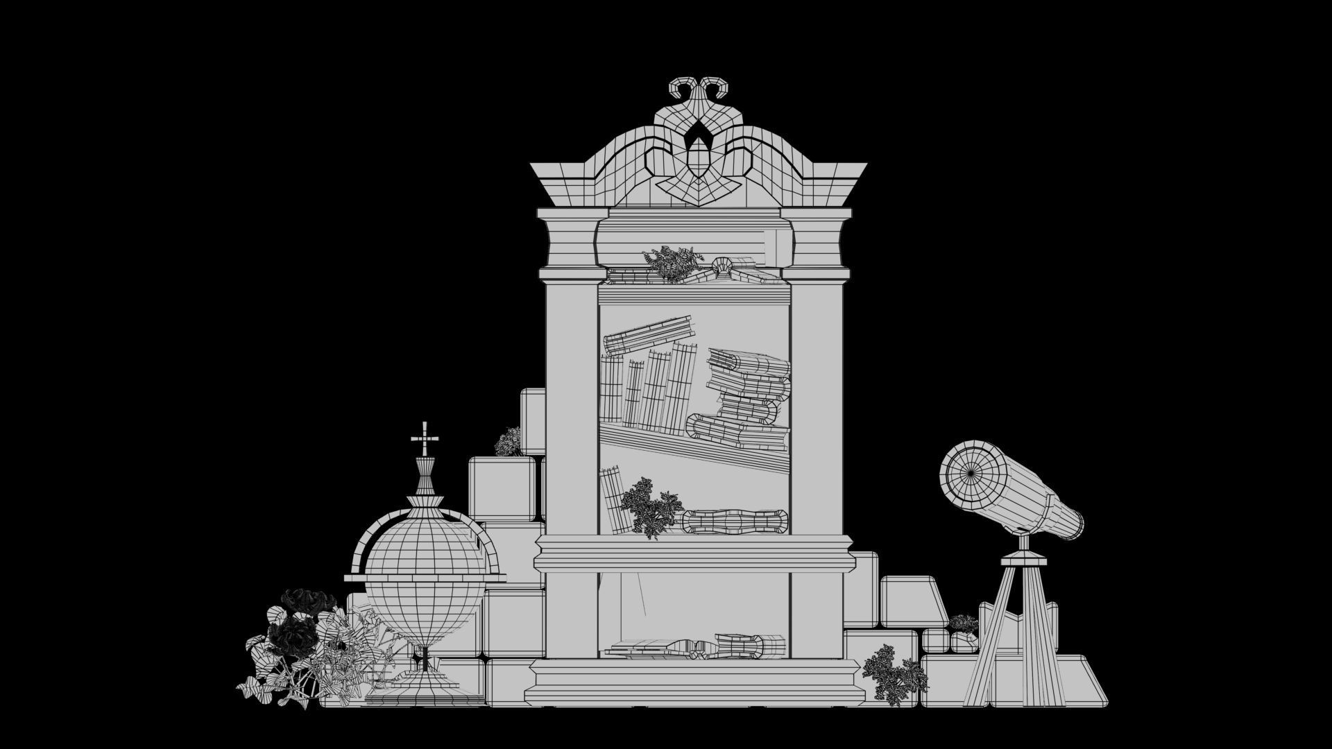 Stylized bookcase Low-poly 3D model_9