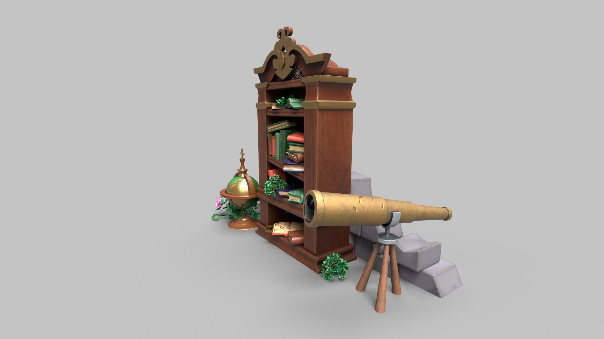 Stylized bookcase Low-poly 3D model_3