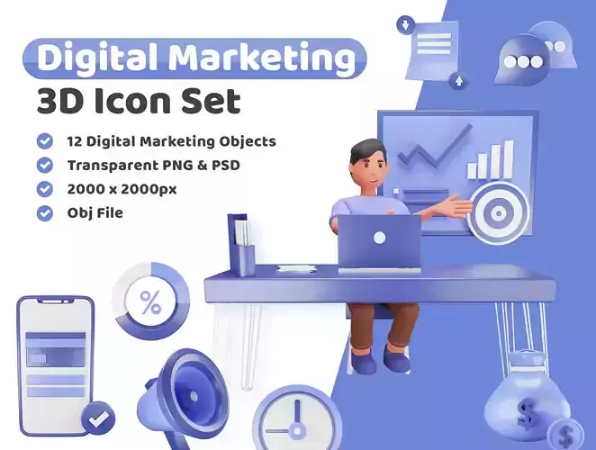 Digital Marketing Icon Pack 3D Model