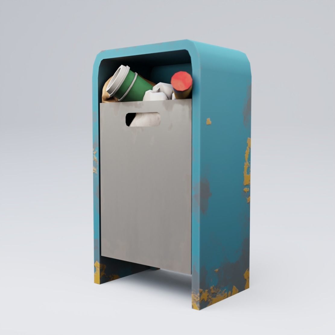 Trash can with coffee cup in it Low-poly 3D model_1