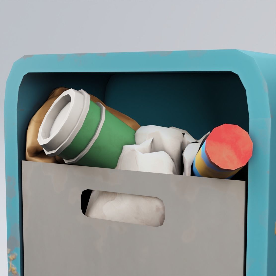 Trash can with coffee cup in it Low-poly 3D model_6