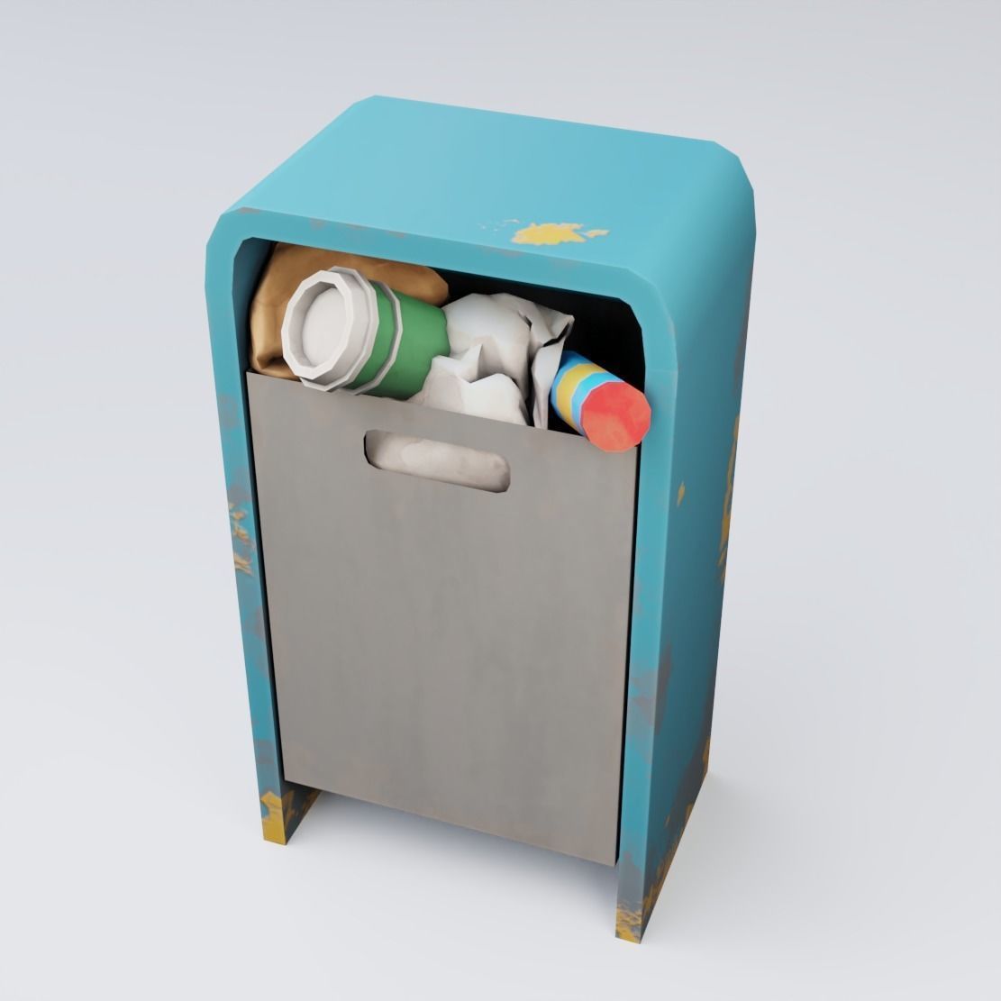 Trash can with coffee cup in it Low-poly 3D model_5