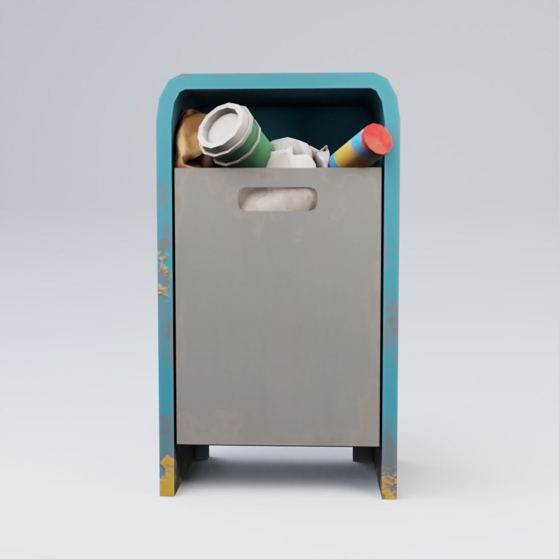 Trash can with coffee cup in it Low-poly 3D model_4