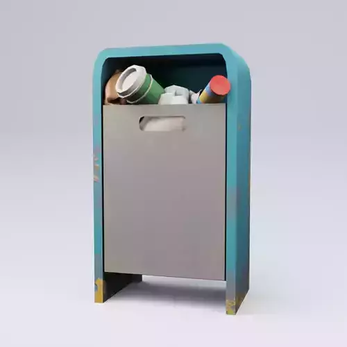 Trash can with coffee cup in it Low-poly 3D model
