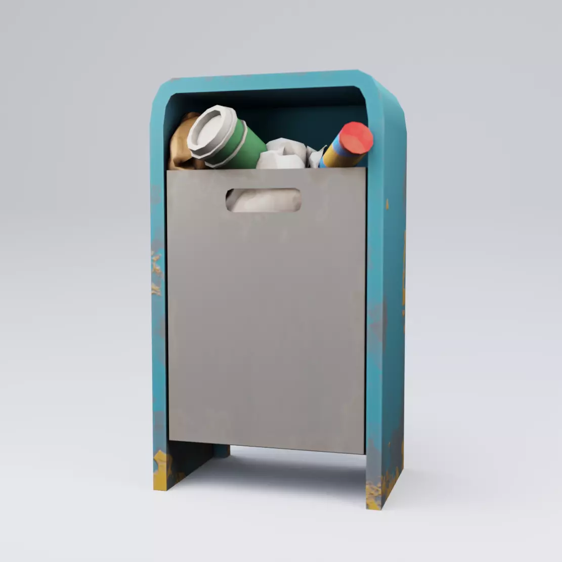 Trash can with coffee cup in it Low-poly 3D model_0