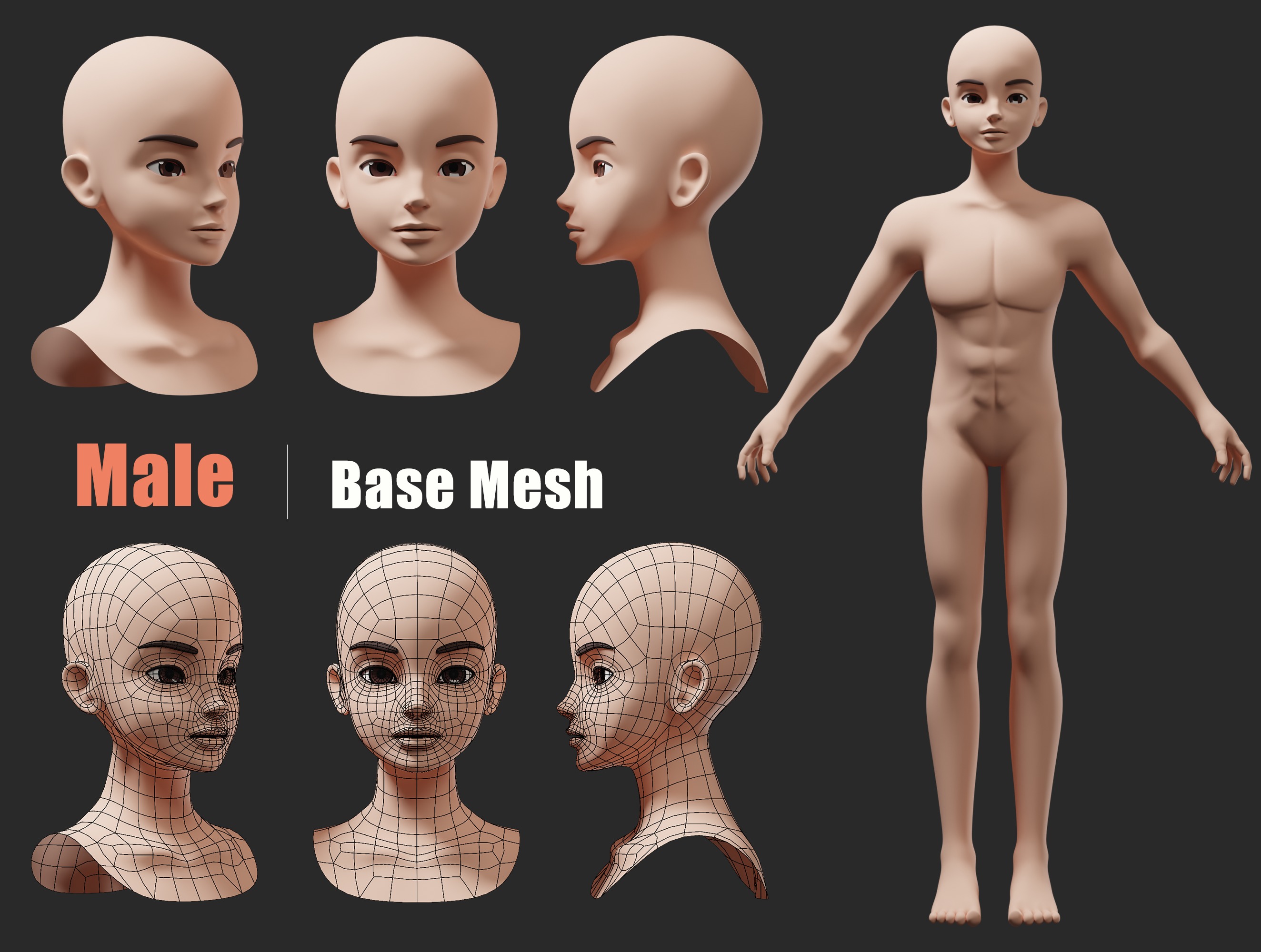 Lowpoly Stylized Character Base 3D model_2