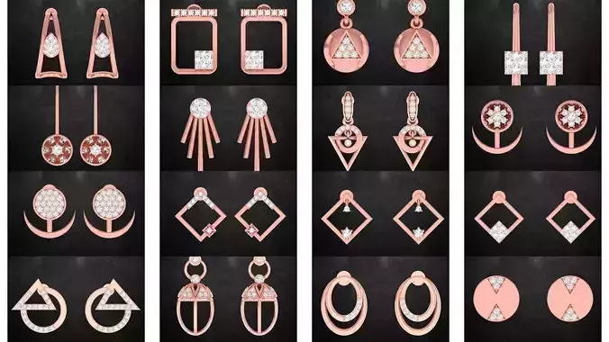 68 Diamond Earrings Studs 3dm render details