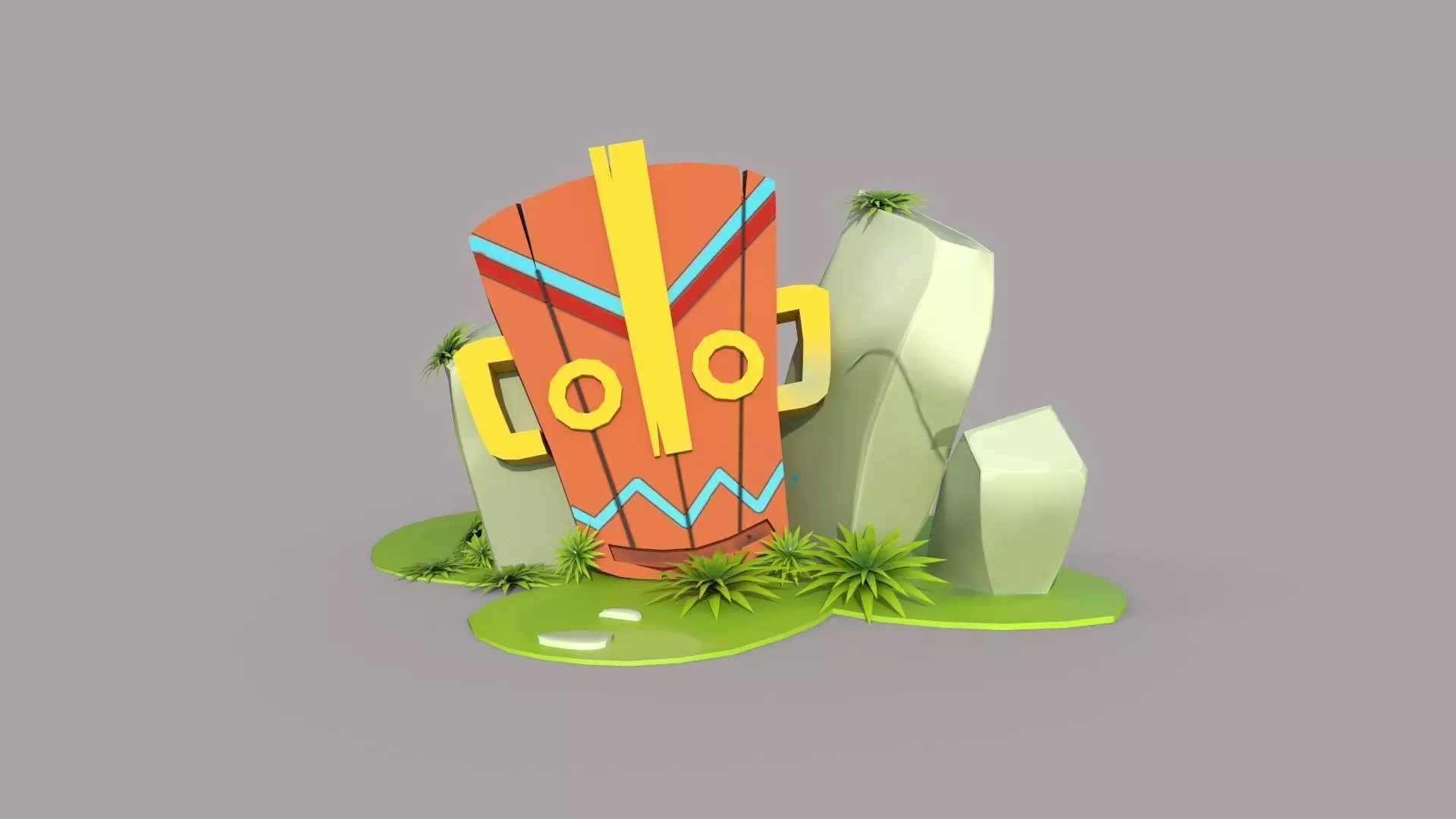 Tombstone tiki statue Low-poly 3D model_0