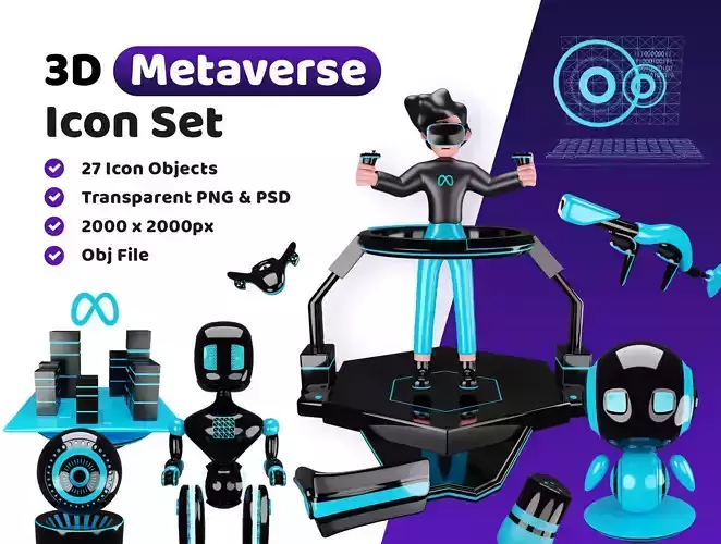 Metaverse Icon Pack 3D Model