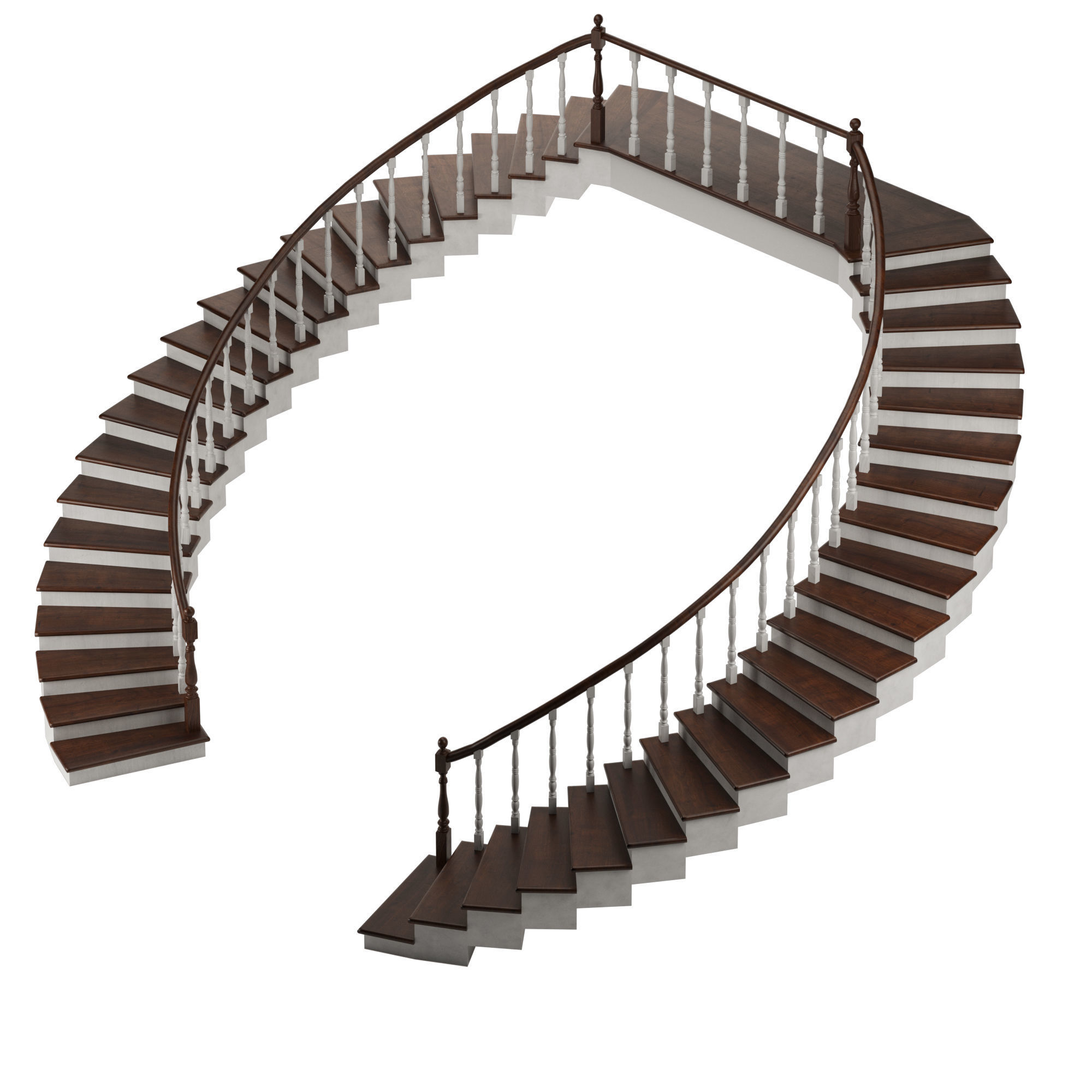 Double stairs Low-poly 3D model_1