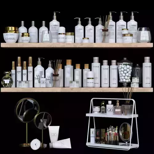Set of cosmetics on the shelf for beauty salons