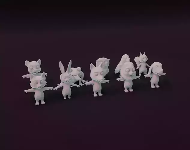 Stylized Animals Rigged Base Mesh Pack Vol 1 3D Model Collection