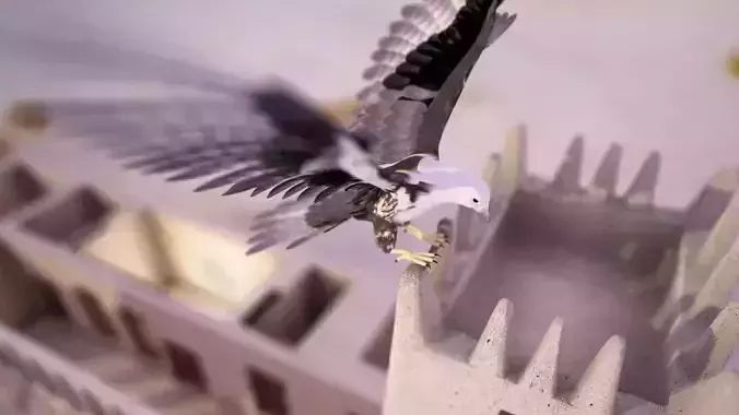 Falcon animated flying in Traditional heritage building desert 3D model