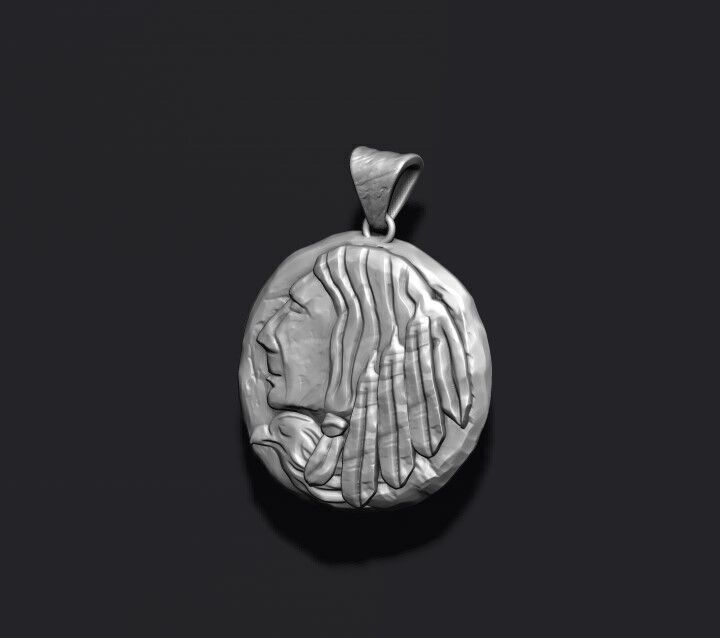 Native indian american coin pendant 3D print model_4