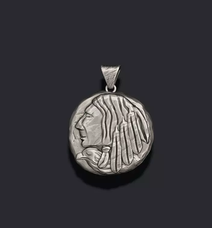 Native indian american coin pendant 3D print model_0