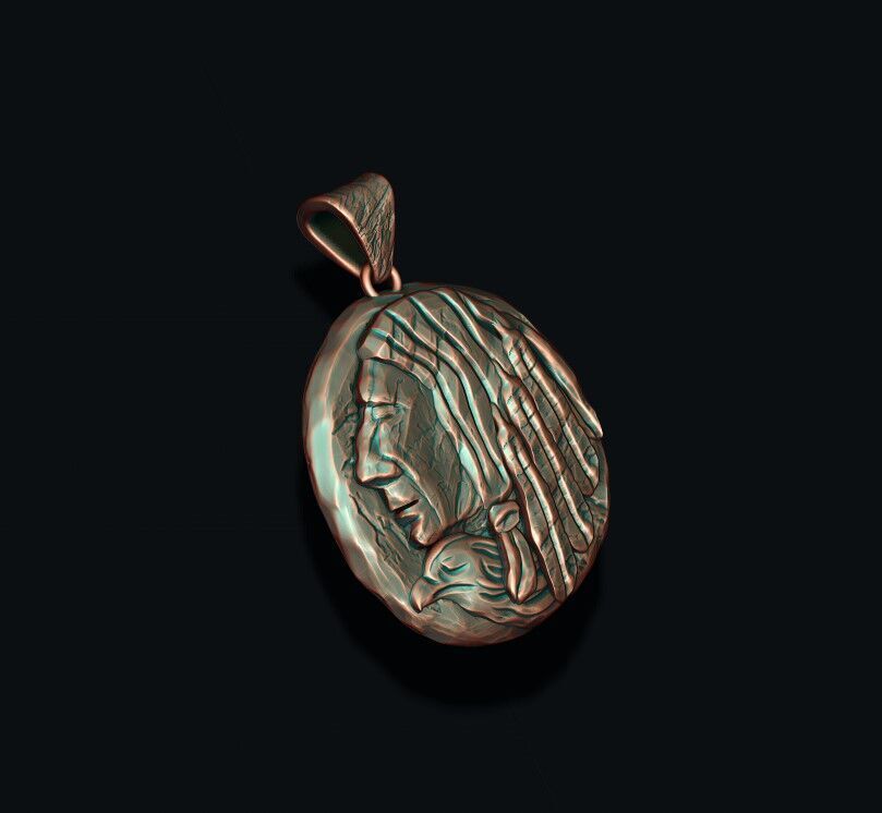 Native indian american coin pendant 3D print model_2