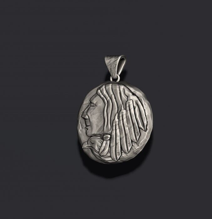 Native indian american coin pendant 3D print model_6
