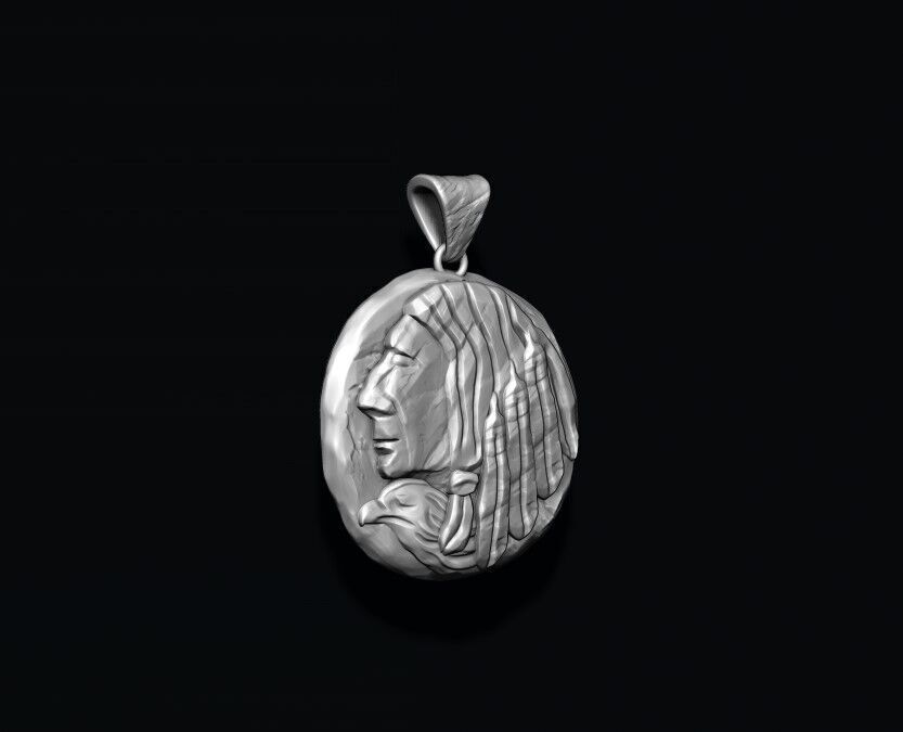 Native indian american coin pendant 3D print model_3