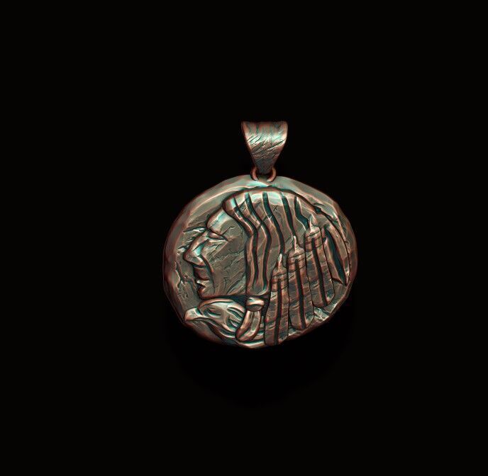 Native indian american coin pendant 3D print model_7
