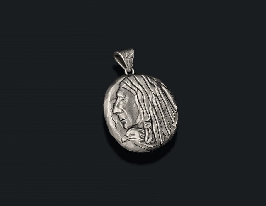 Native indian american coin pendant 3D print model_5