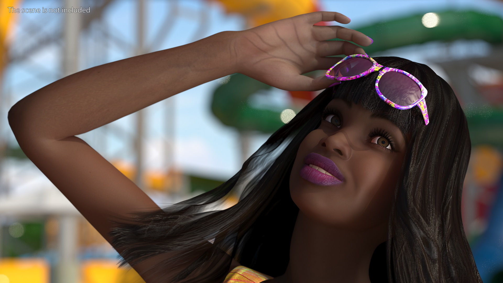 African American Young Woman Beach Style Rigged for Cinema 4D 3D model_6