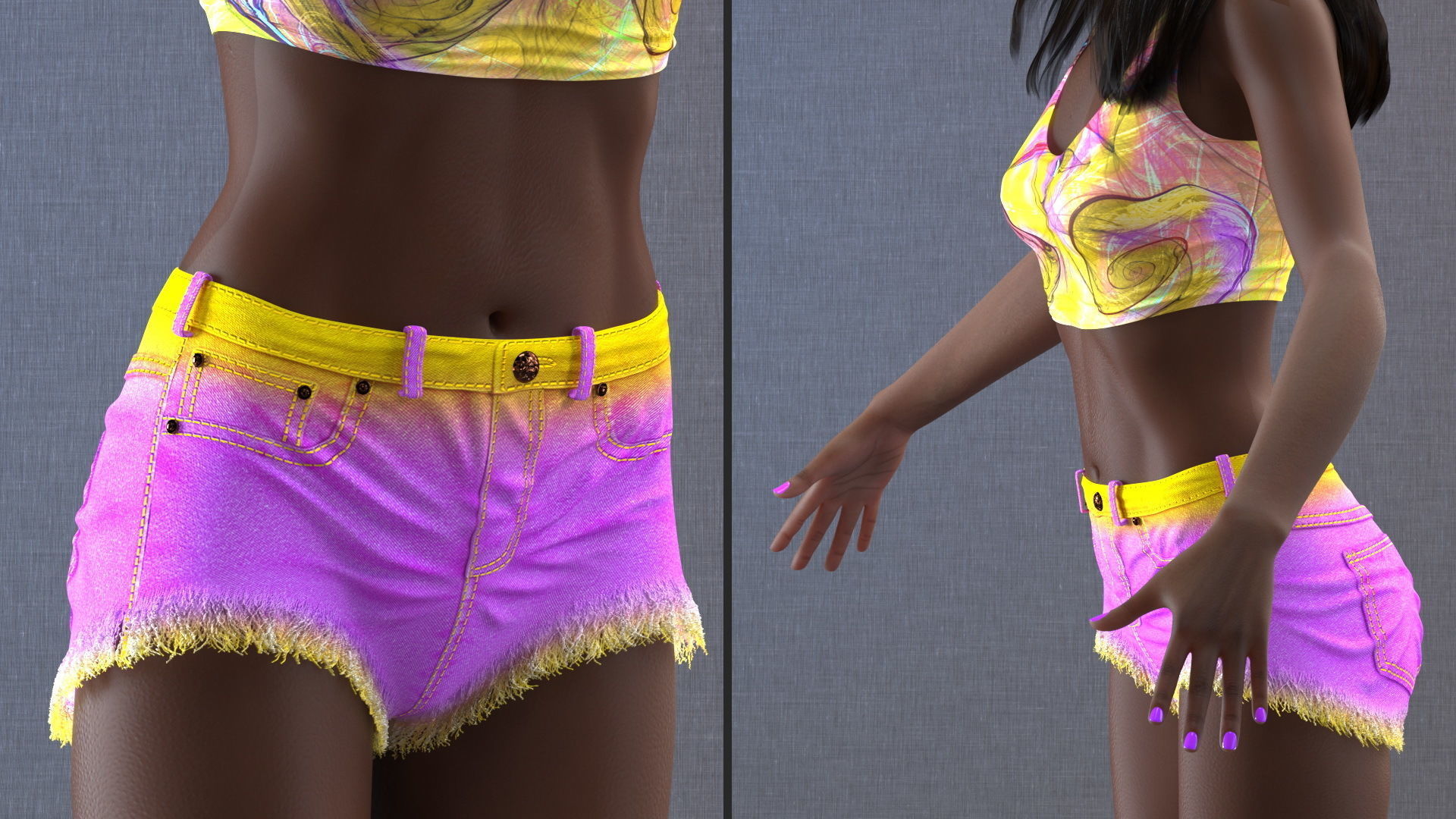 African American Young Woman Beach Style Rigged for Cinema 4D 3D model_14