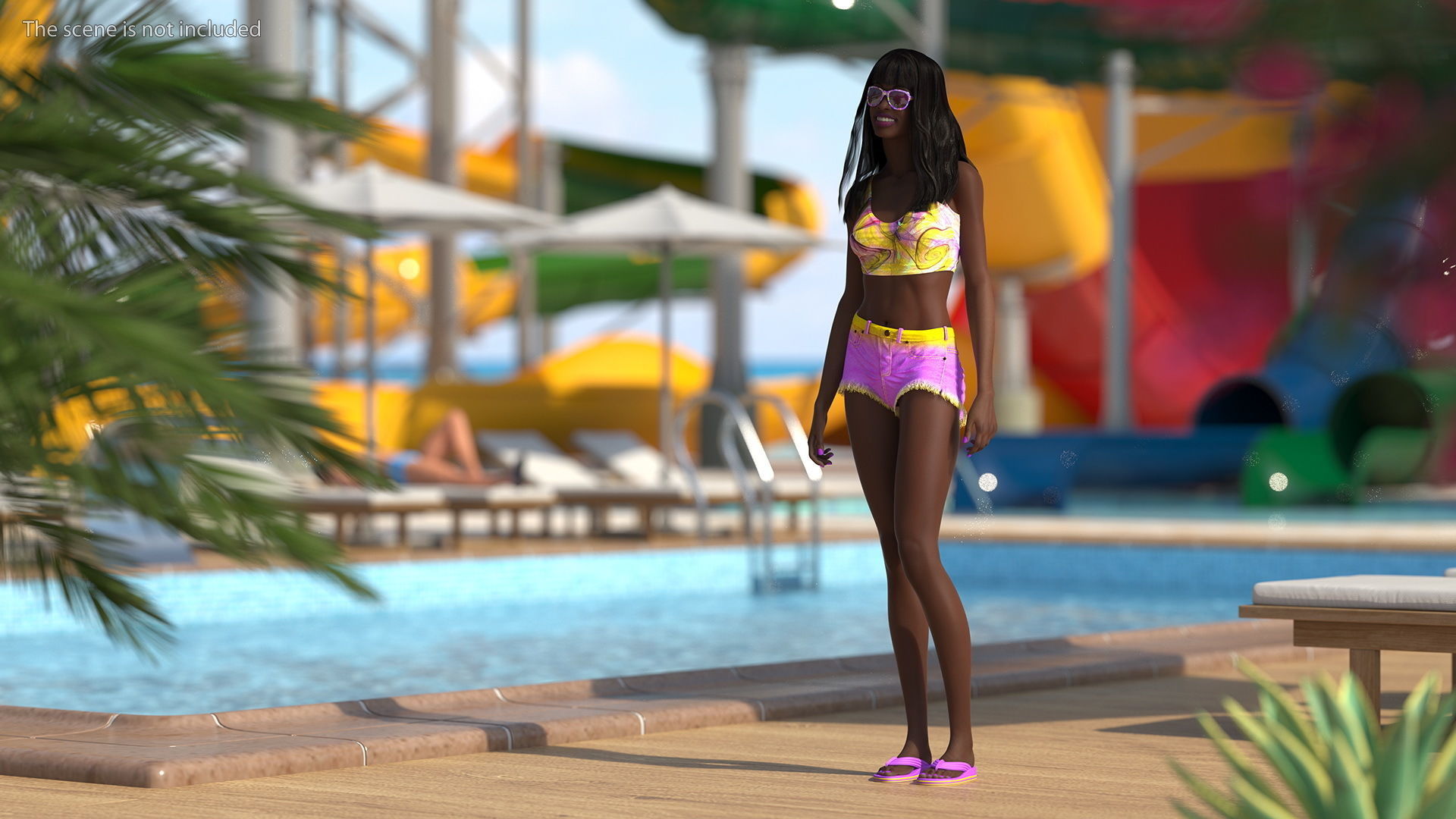 African American Young Woman Beach Style Rigged for Cinema 4D 3D model_3