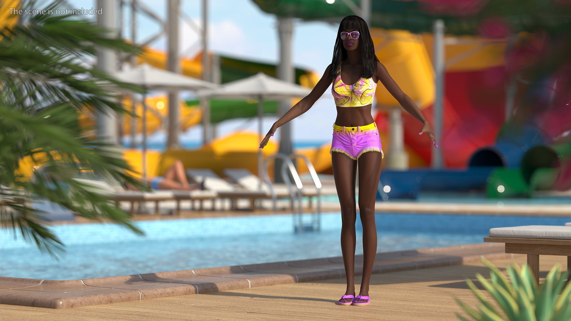 African American Young Woman Beach Style Rigged for Cinema 4D 3D model_2