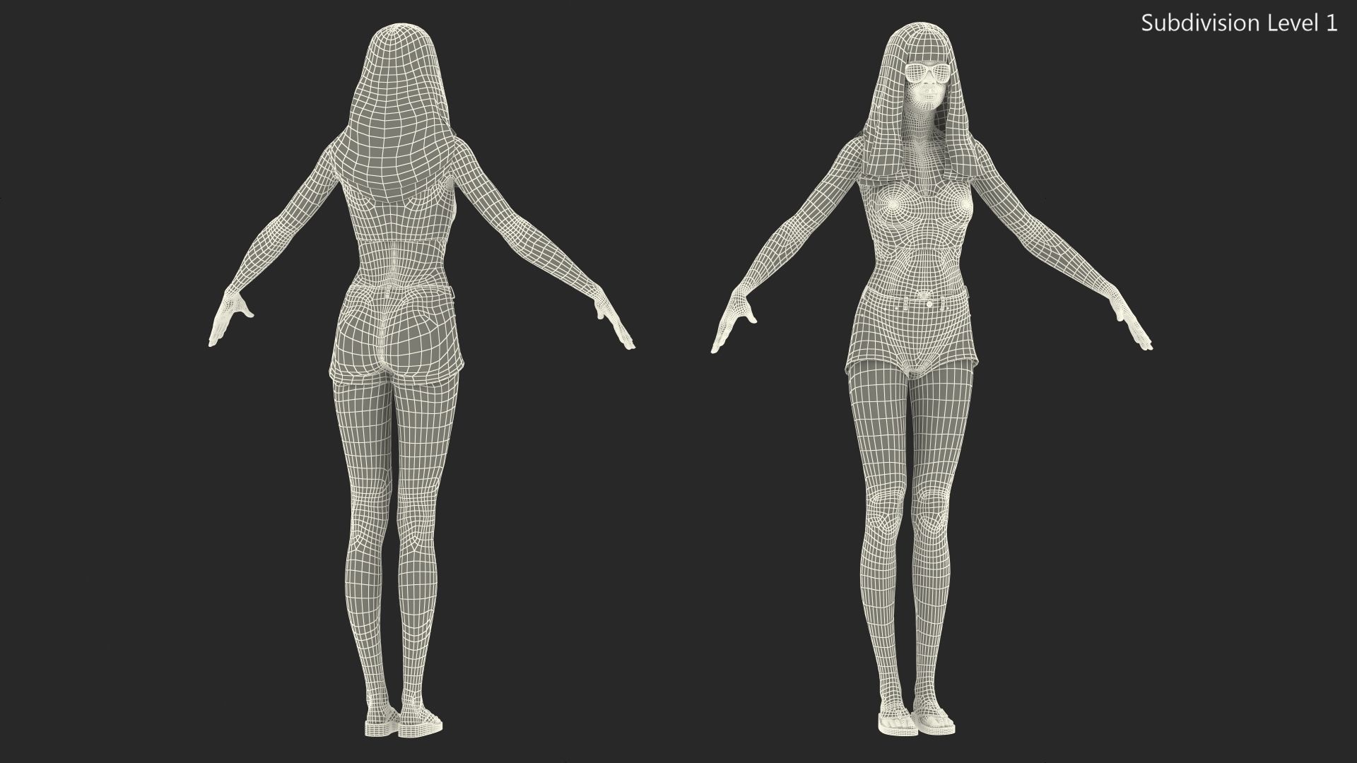 African American Young Woman Beach Style Rigged for Cinema 4D 3D model_25