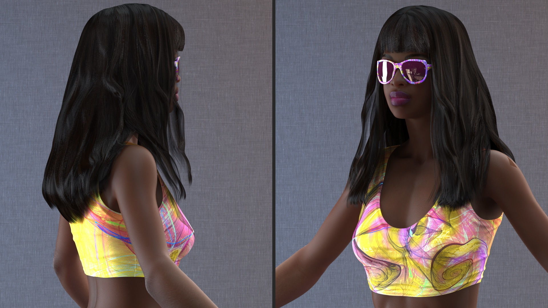 African American Young Woman Beach Style Rigged for Cinema 4D 3D model_13