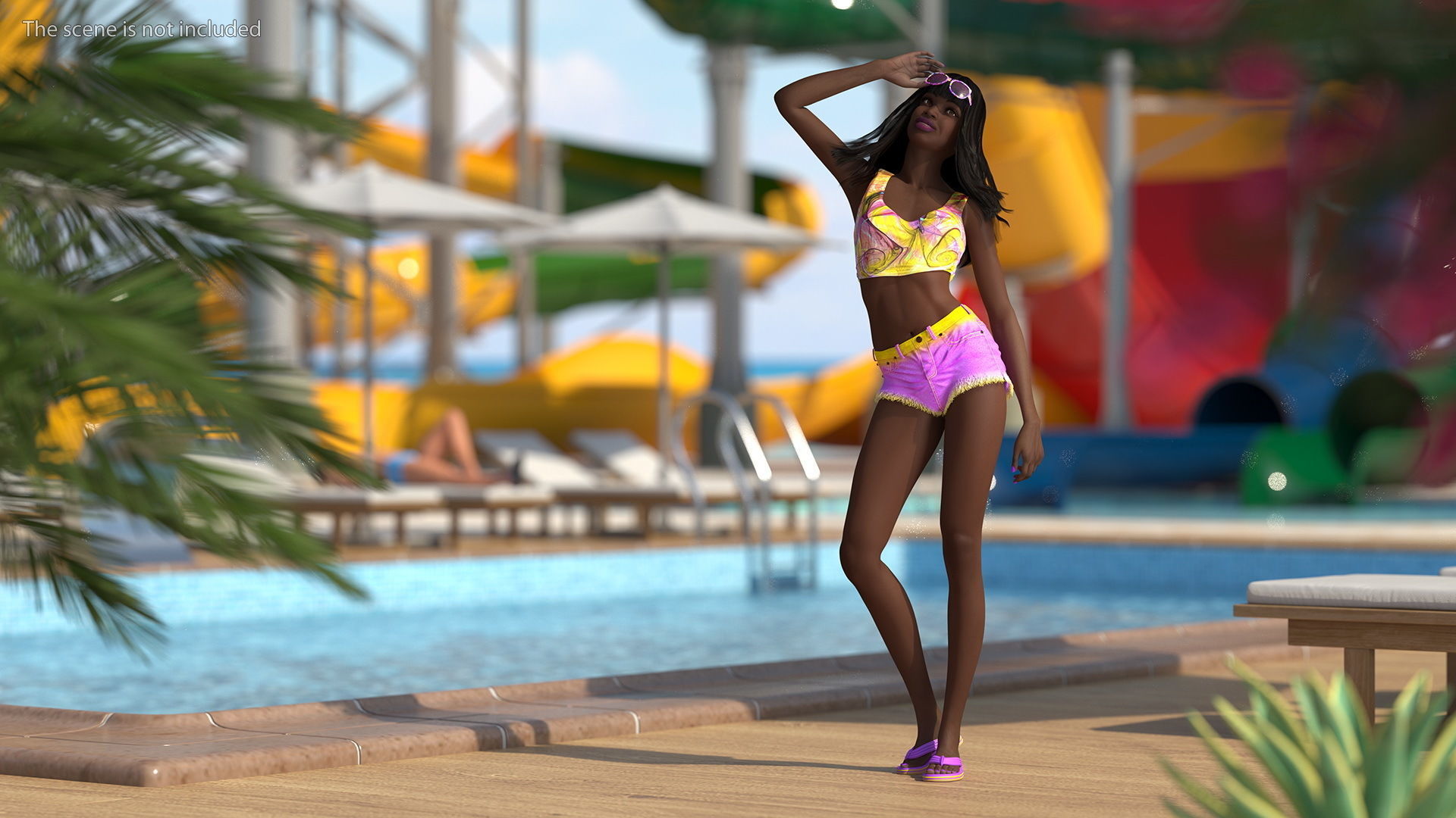African American Young Woman Beach Style Rigged for Cinema 4D 3D model_4
