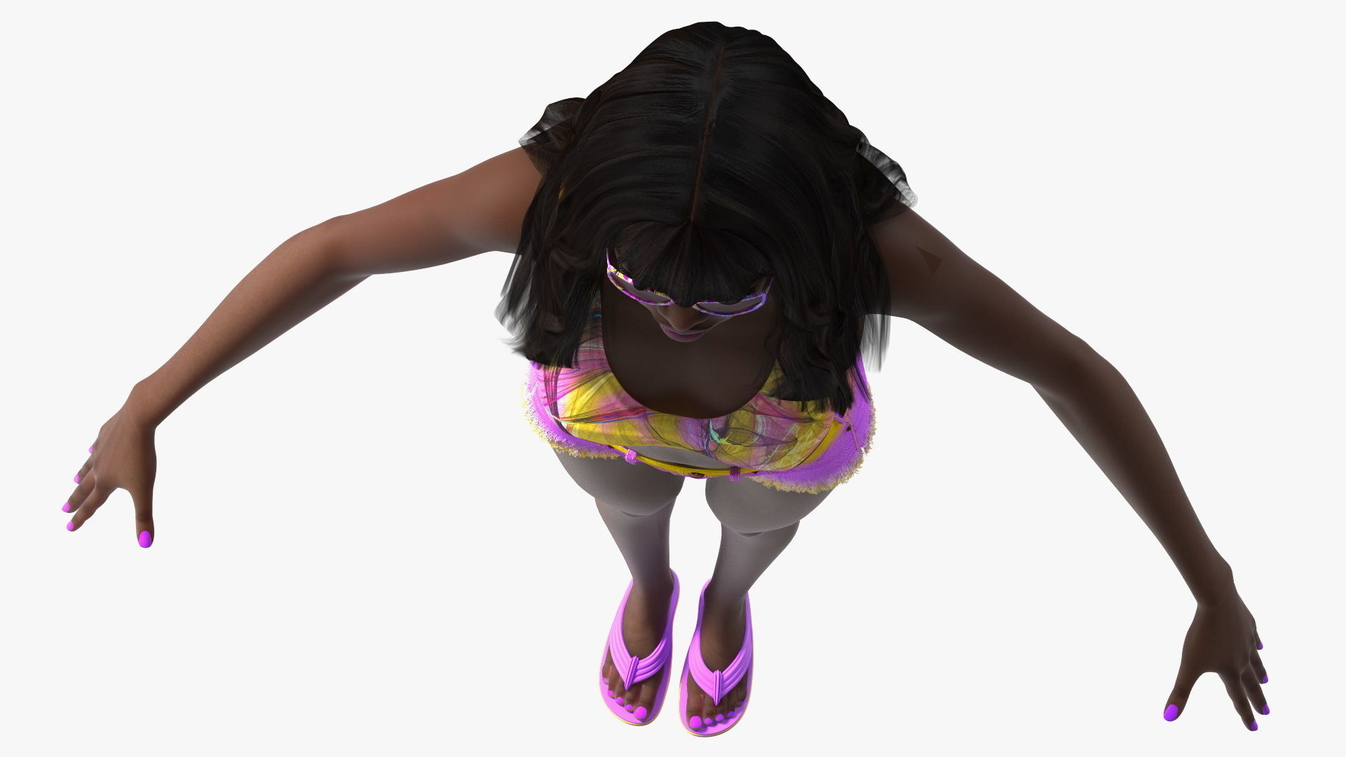 African American Young Woman Beach Style Rigged for Cinema 4D 3D model_21