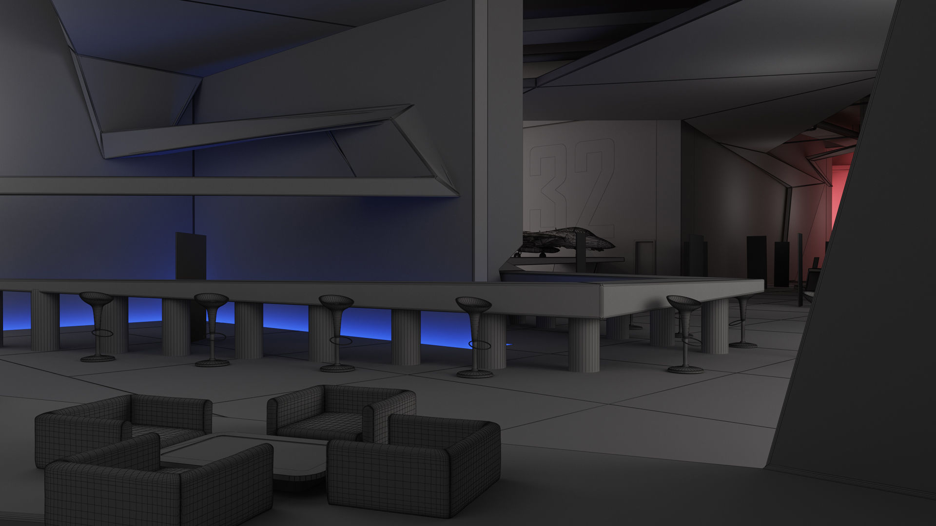 Wargaming Center video games ps4 modern cafe interior design 3D model_3