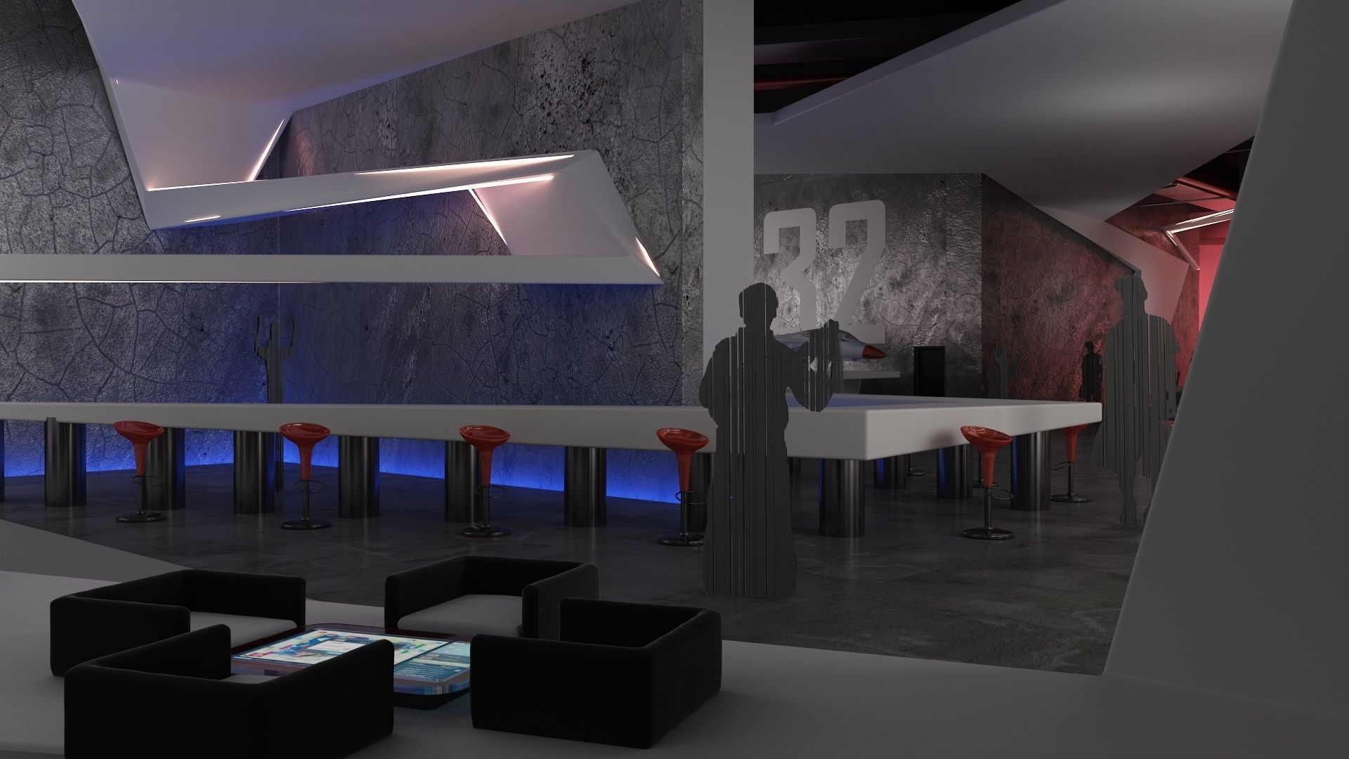 Wargaming Center video games ps4 modern cafe interior design 3D model_17