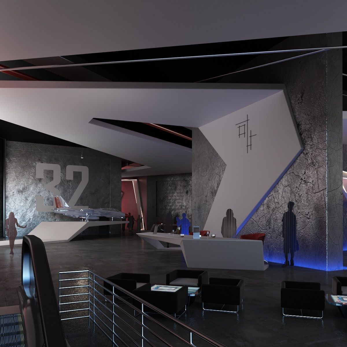 Wargaming Center video games ps4 modern cafe interior design 3D model_14