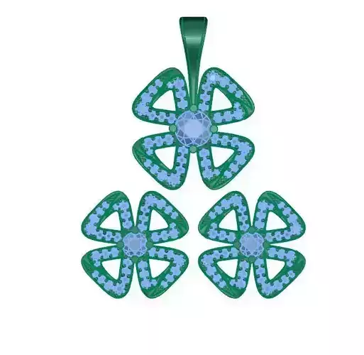 PENDANT SET three silver flower shaped earrings