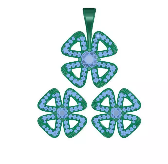 PENDANT SET three silver flower shaped earrings 3D print model