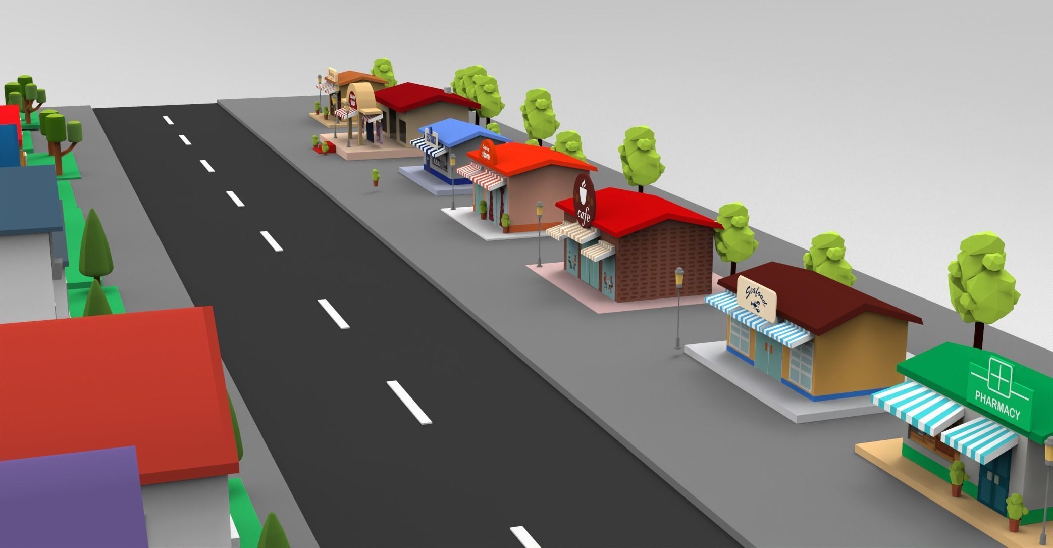 Cartoon City Lowpoly Low-poly 3D model_12