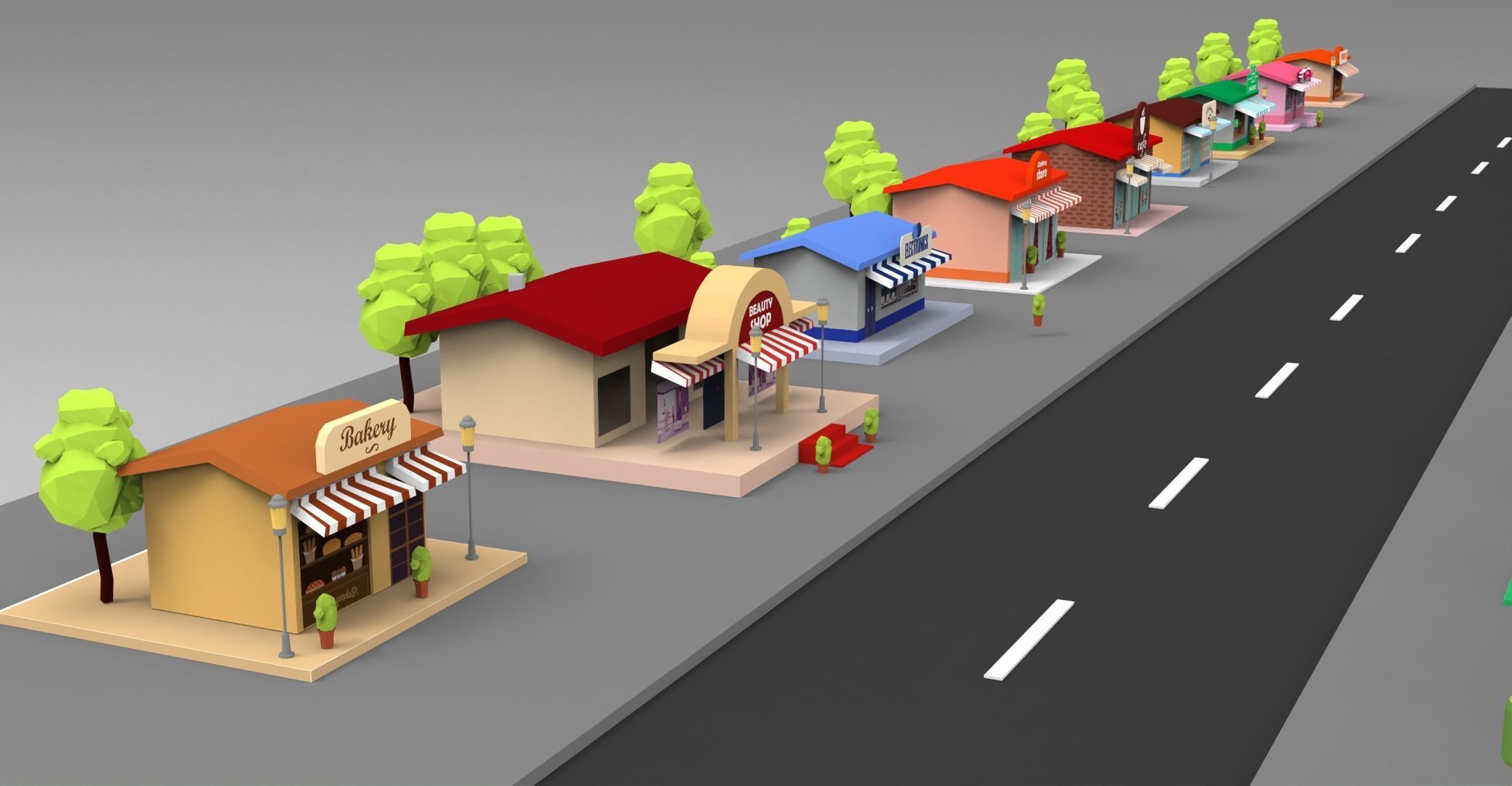 Cartoon City Lowpoly Low-poly 3D model_9