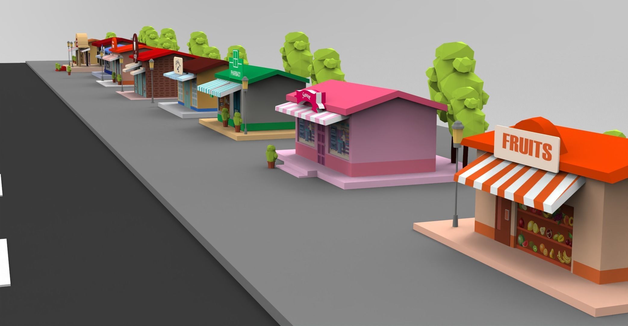 Cartoon City Lowpoly Low-poly 3D model_10