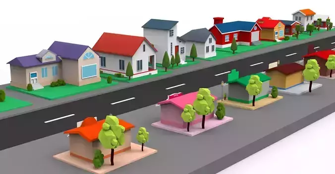 Cartoon City Lowpoly Low-poly 3D model