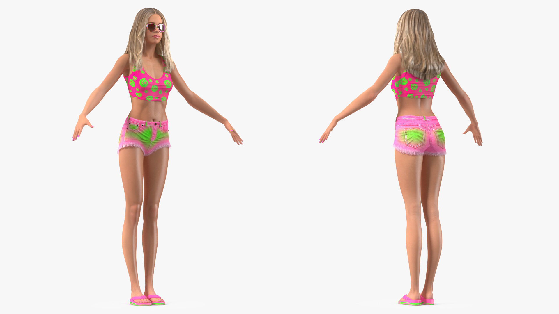 Young Woman Beach Outfits Rigged for Cinema 4D 3D model_1