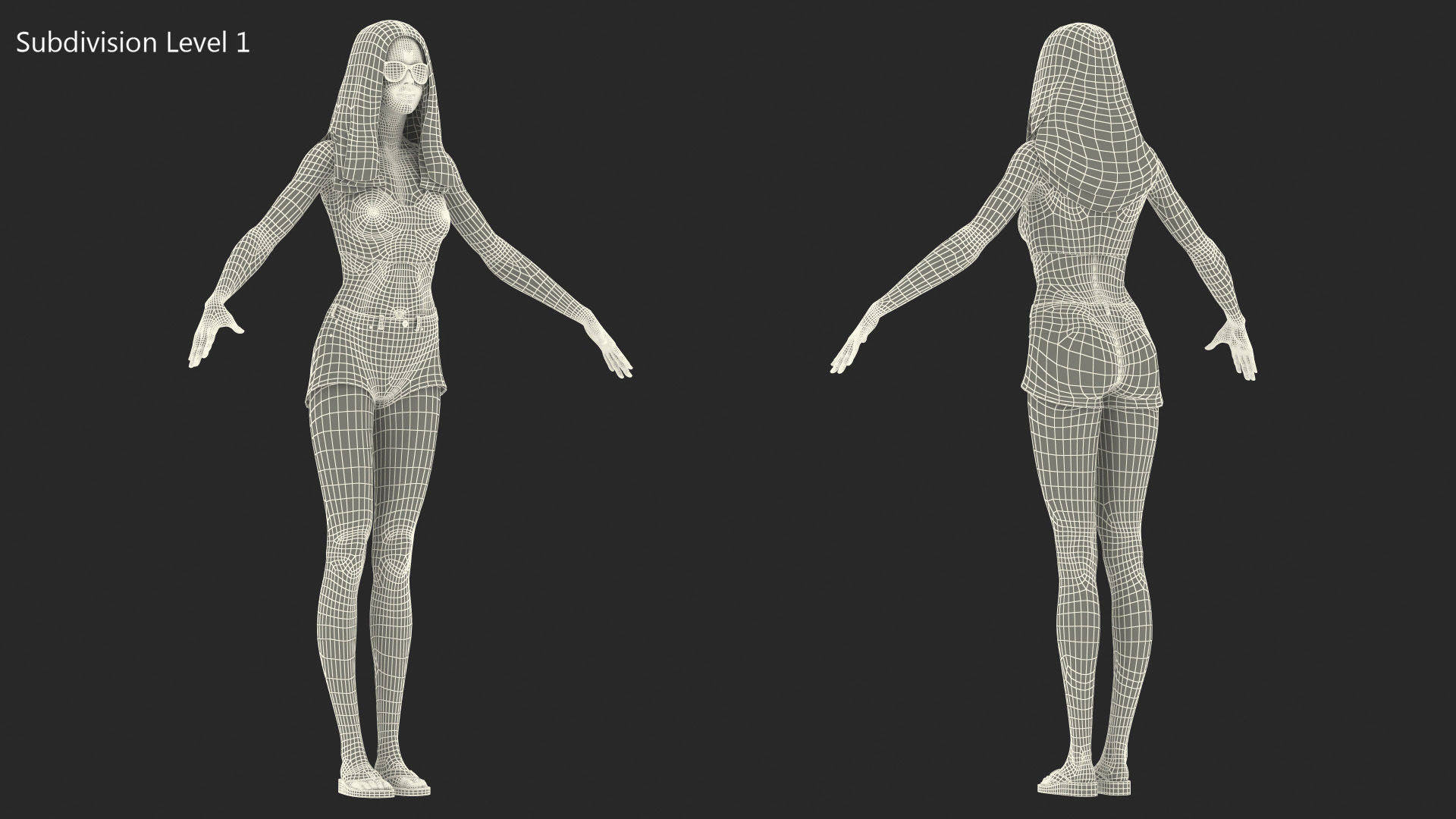 Young Woman Beach Outfits Rigged for Cinema 4D 3D model_34