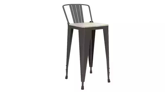 Metal stool wooden seat 3D model