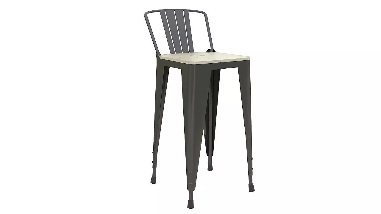 Metal stool wooden seat 3D model_0