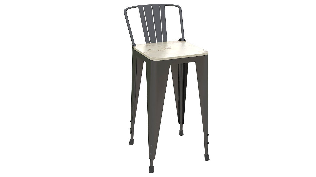Metal stool wooden seat 3D model_1