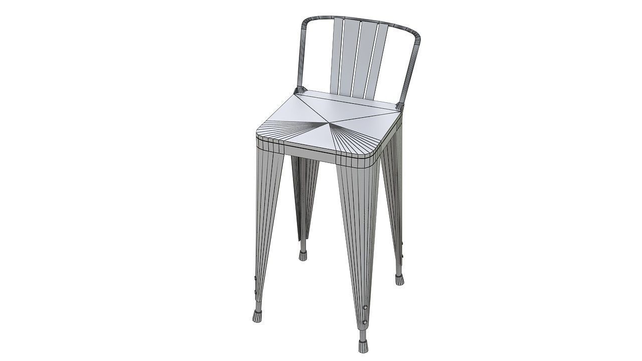 Metal stool wooden seat 3D model_6