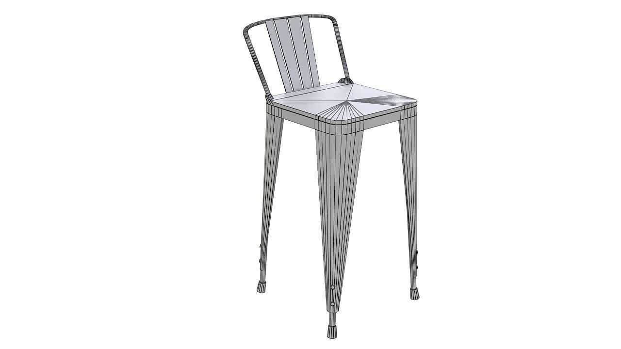 Metal stool wooden seat 3D model_5
